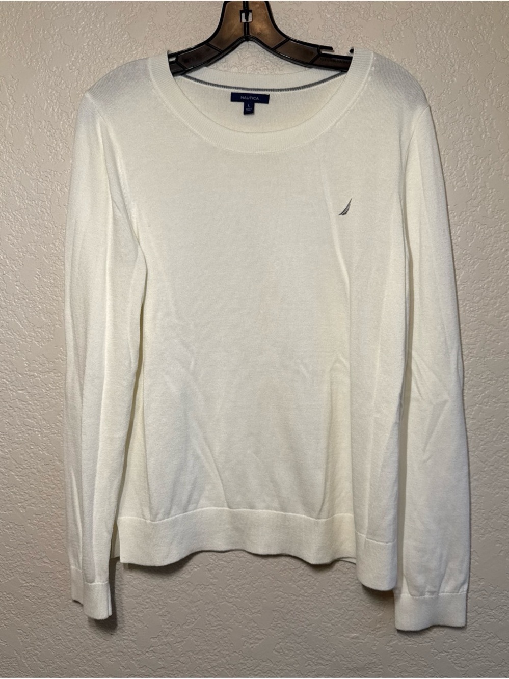Nautica Women's Cream Scoop Neck Crew Sweater